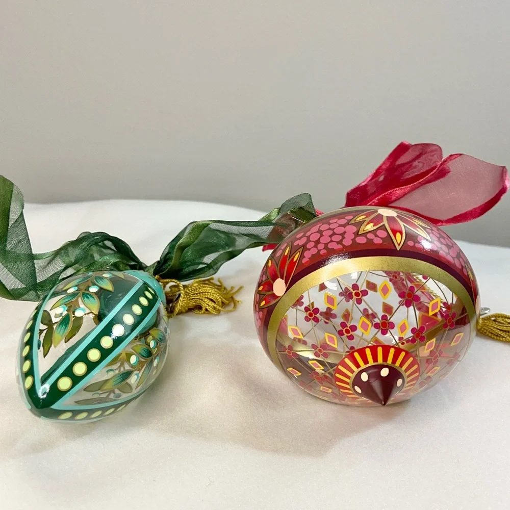 Lenox Hand Painted Gems Glass Christmas Bulb Ornaments Set of 2